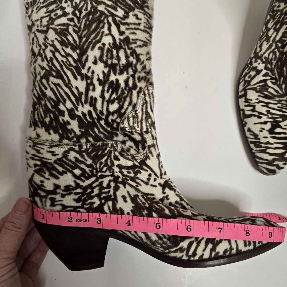 Vintage MAUD FRIZON Zebra Animal Print Calf Hair Brown Beige Boots Size 35 - Picture 12 of 16